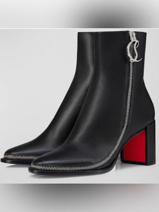 Christian Louboutin Shoes - Christian Louboutin  Black Leather Ankle Boots with side Zipper size 7.5